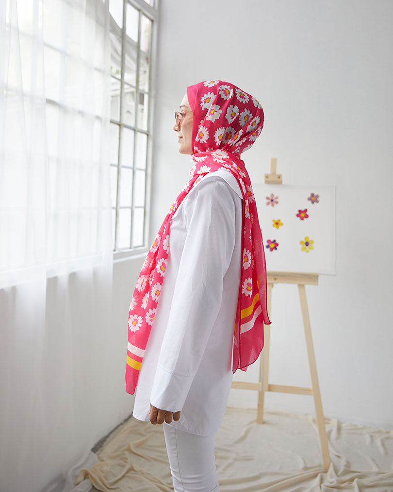 Papatya Desen Dijital Soft Şal