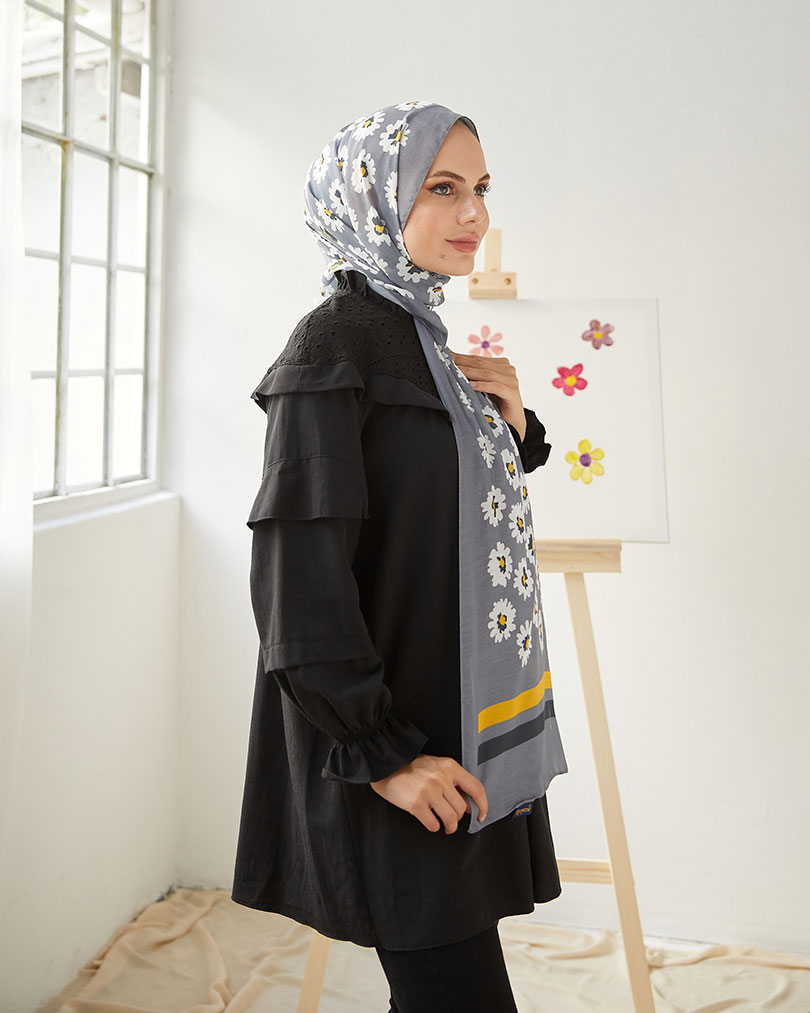 Papatya Desen Dijital Soft Şal