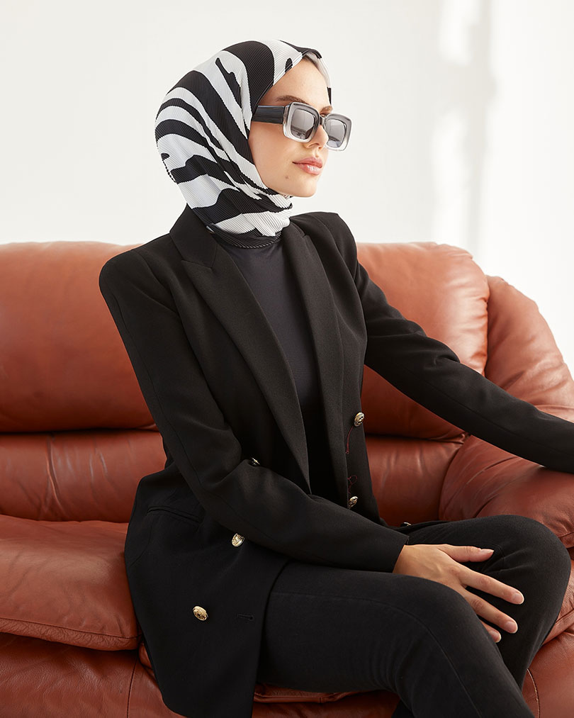 Pliseli Zebra Desen Eşarp