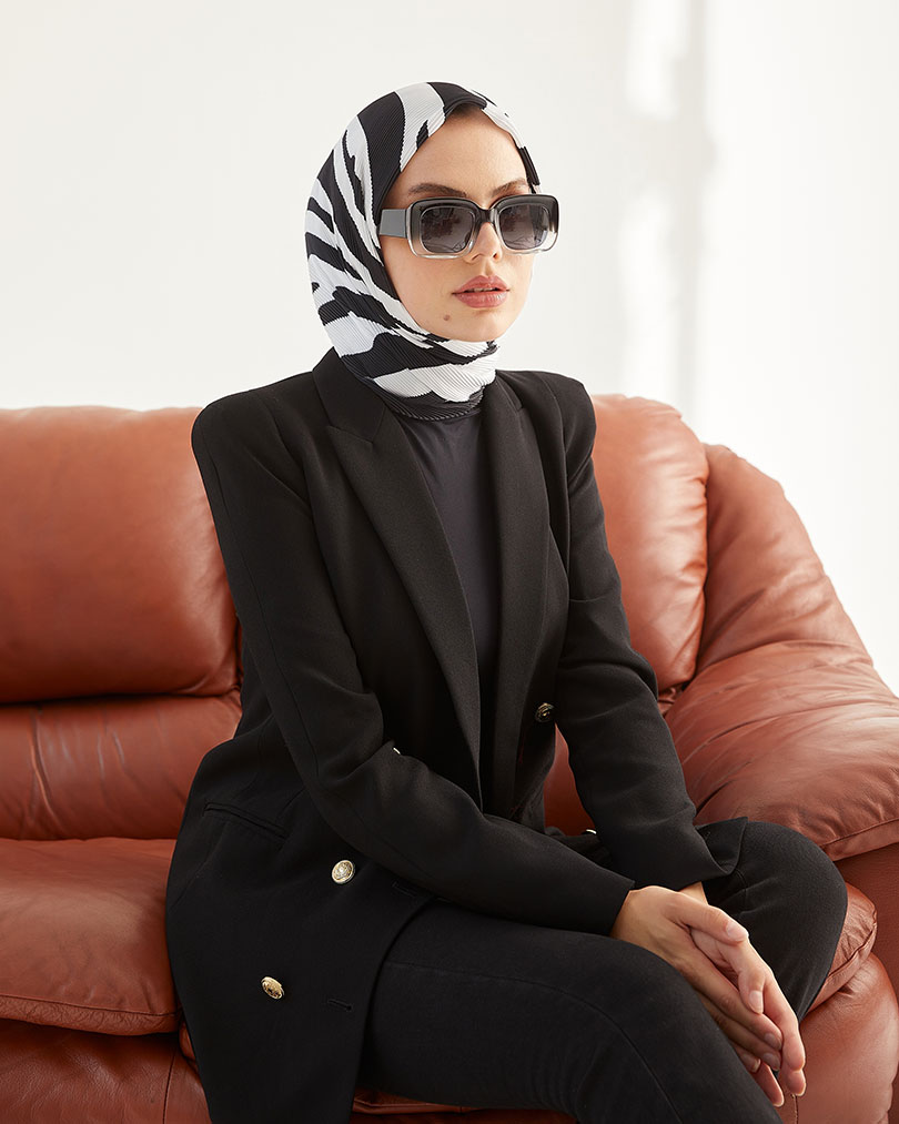 Pliseli Zebra Desen Eşarp