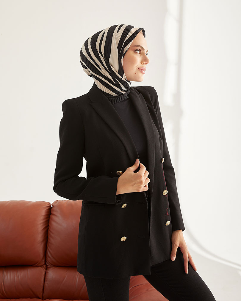 Pliseli Zebra Desen Eşarp
