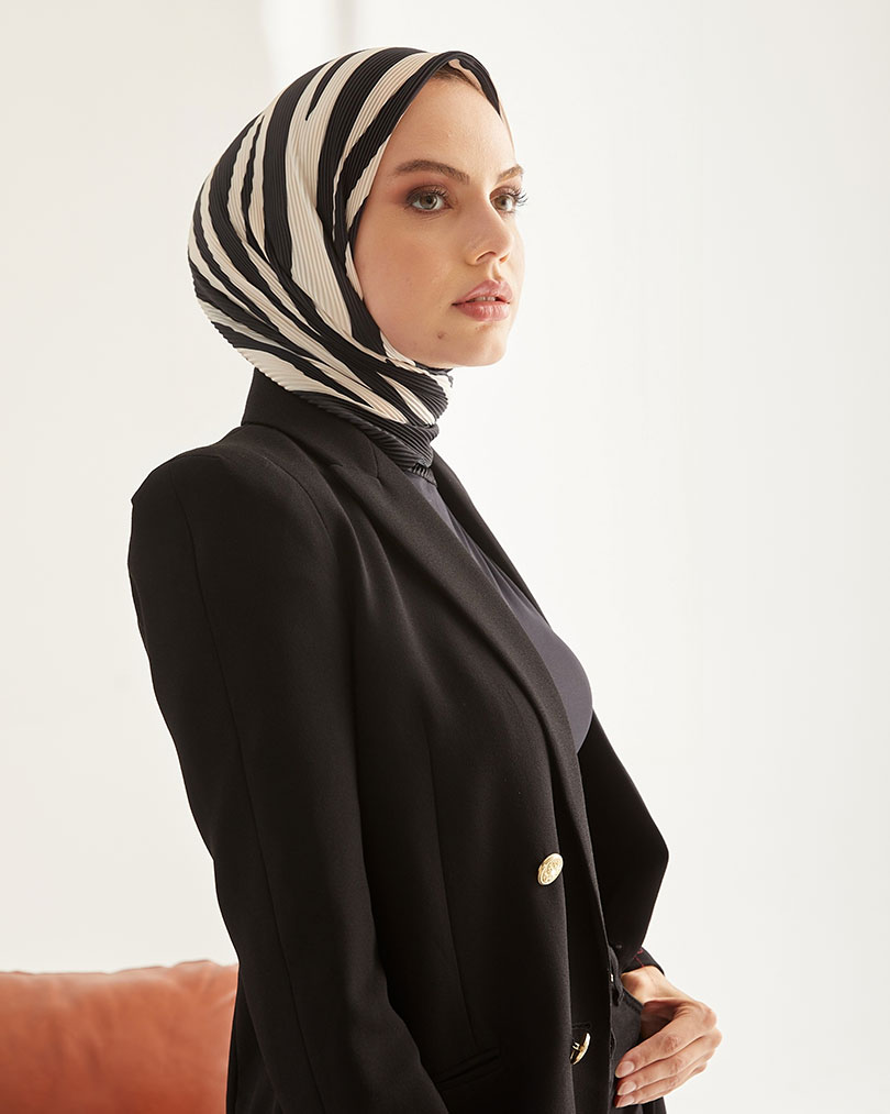 Pliseli Zebra Desen Eşarp