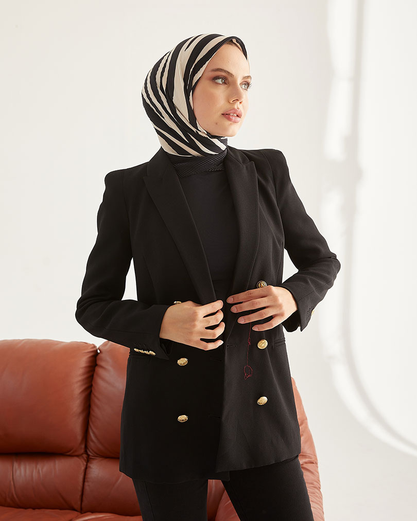 Pliseli Zebra Desen Eşarp